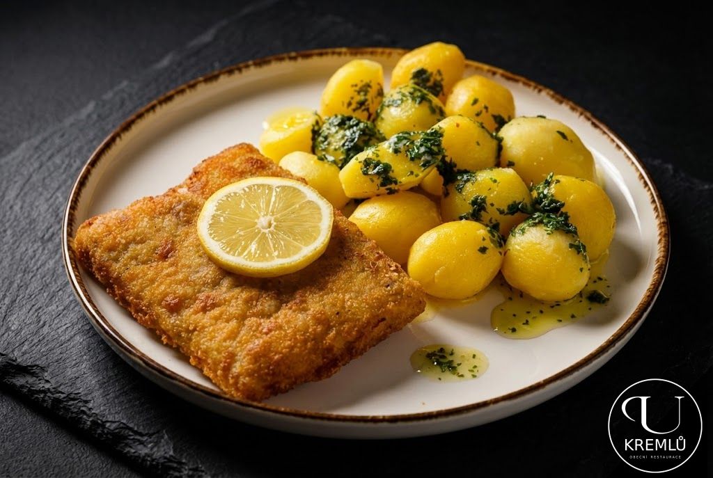 150g Smažené rybí filé, lahůdkové brambory